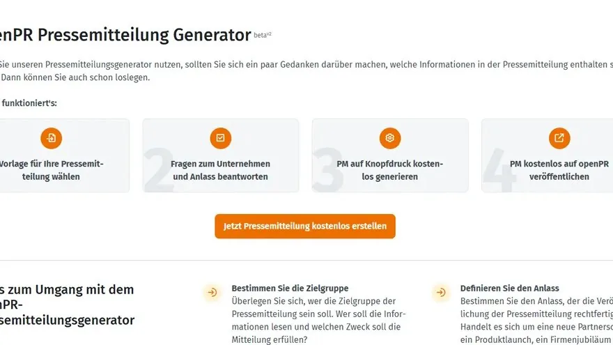 Screenshot: openPR Pressemitteilungs-Generator